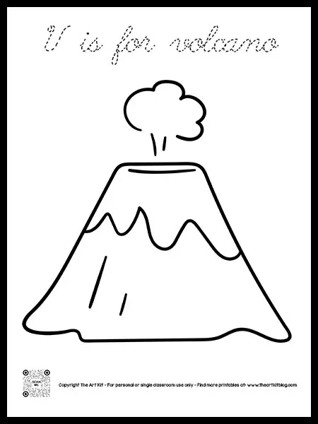 V is for volcano coloring page dotted font â the art kit