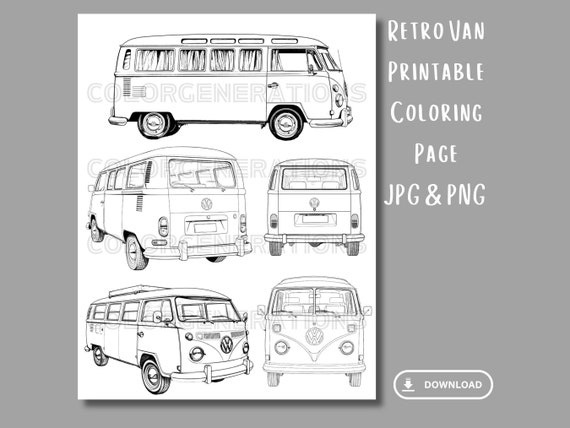Vw van coloring page car coloring for adult coloring page retro van camper van hippie van lover practice sheet instant download png