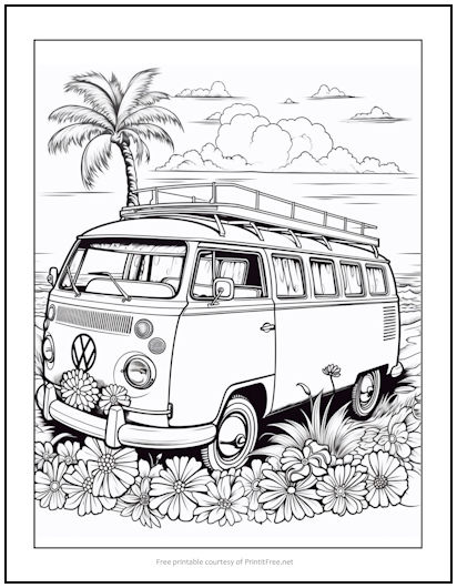 Volkswagen van at beach coloring page print it free