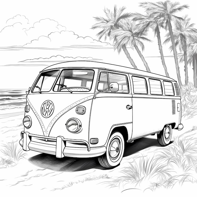 Premium ai image vintage vw bus coloring page edition