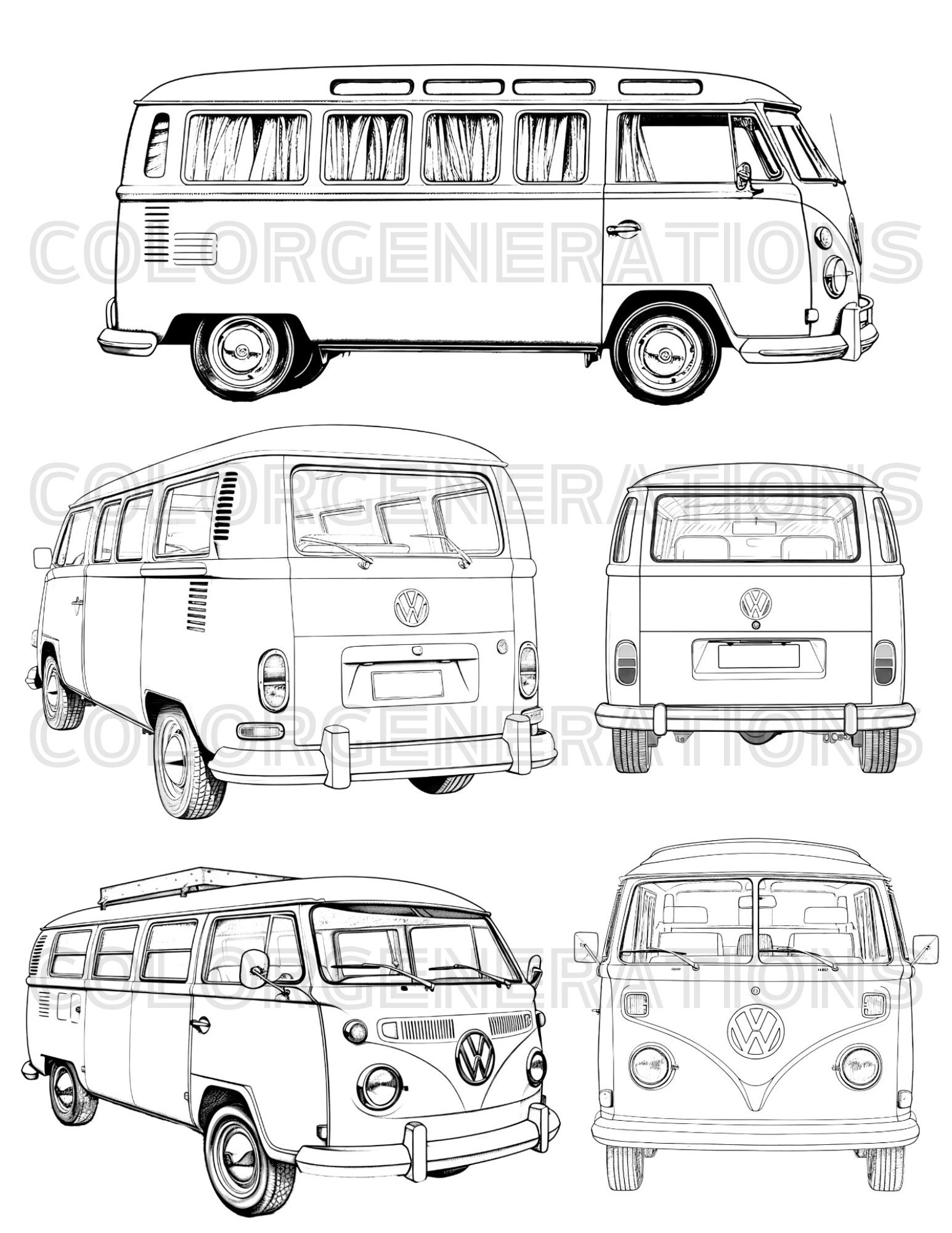Vw van coloring page car coloring for adult coloring page retro van camper van hippie van lover practice sheet instant download png