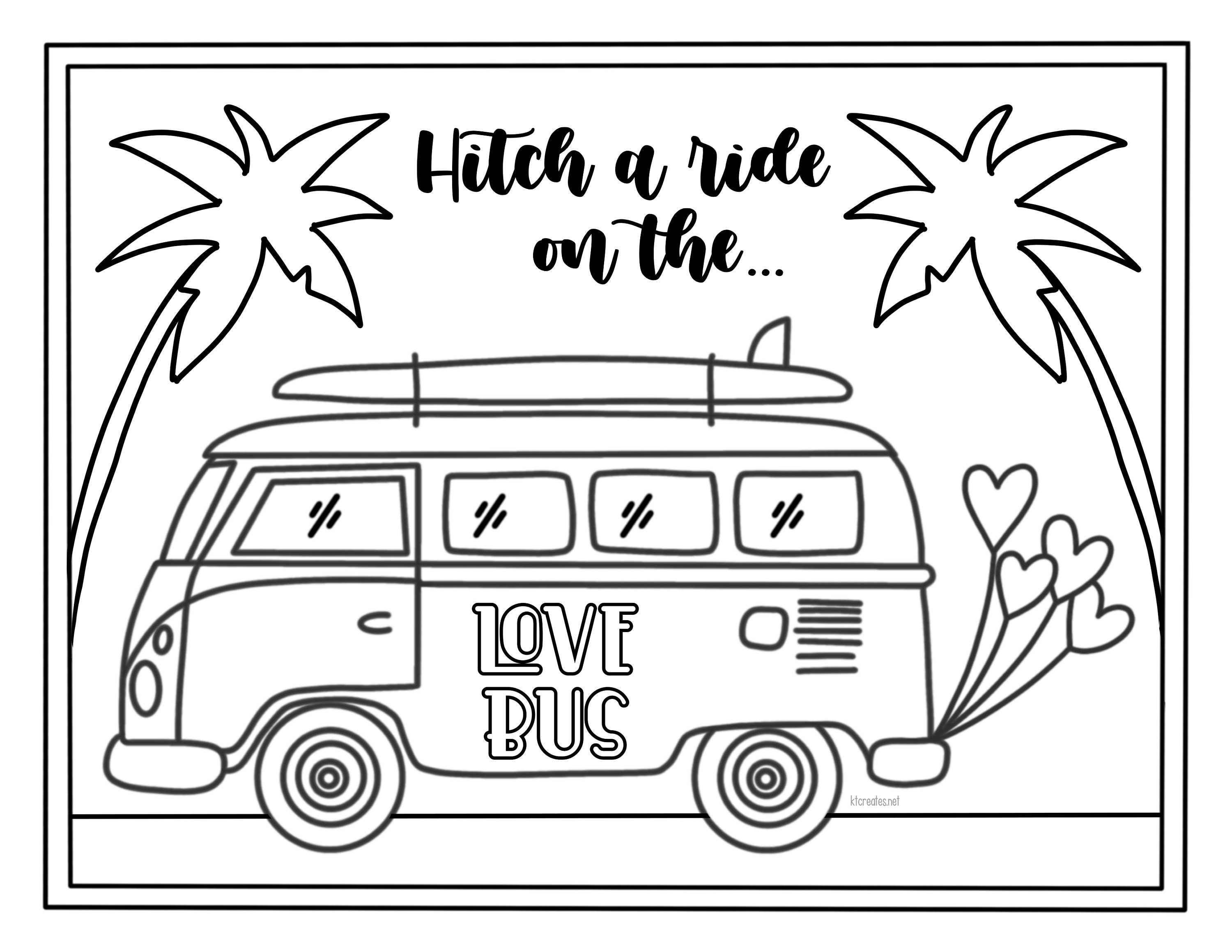 Vw bus valentines coloring page valentines dayvalentines