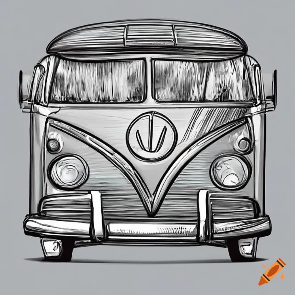 Black and white coloring page of a vw bus on