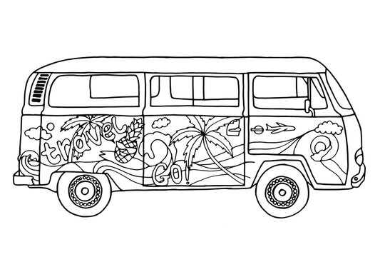 Bus for travel coloring page hand