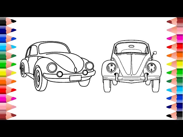 How to draw and coloring classic vw beetle car