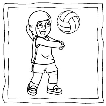 Volleyball colouring book for kids and child volleyball colouring page