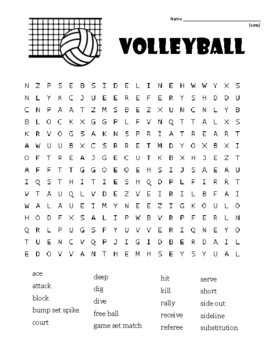 Volleyball terms simple wordsearch and coloring page good for sub plan