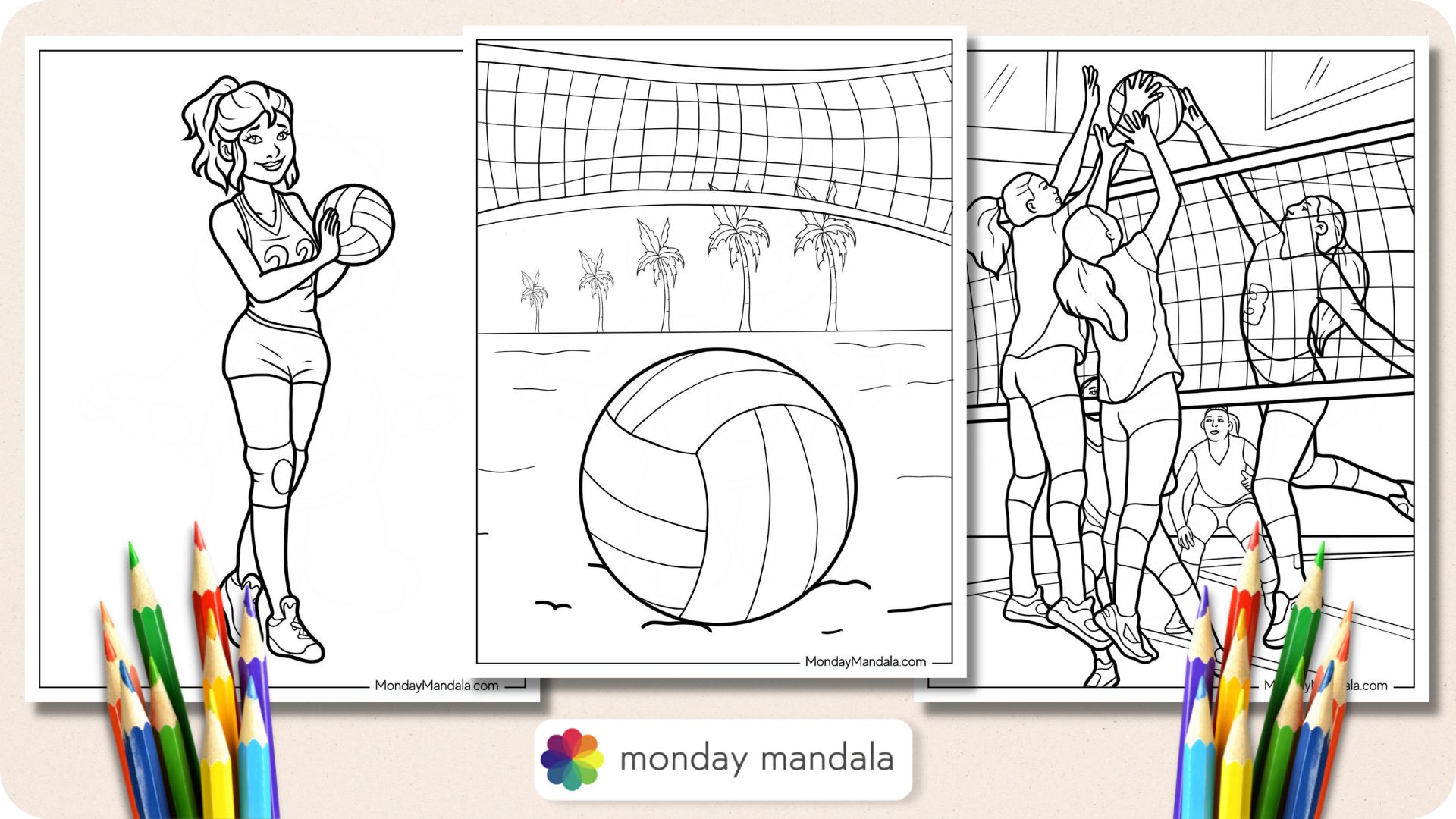 Volleyball coloring pages free pdf printables