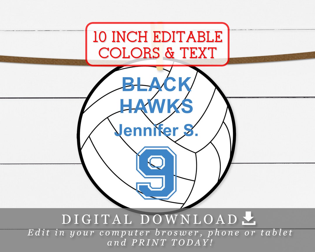 Volleyball with editable team name player names and numbers banner diy template printable