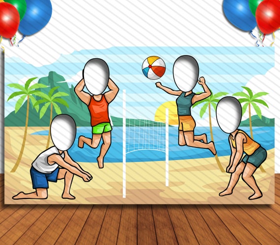 Beach volleyball theme face cutout x photo stand