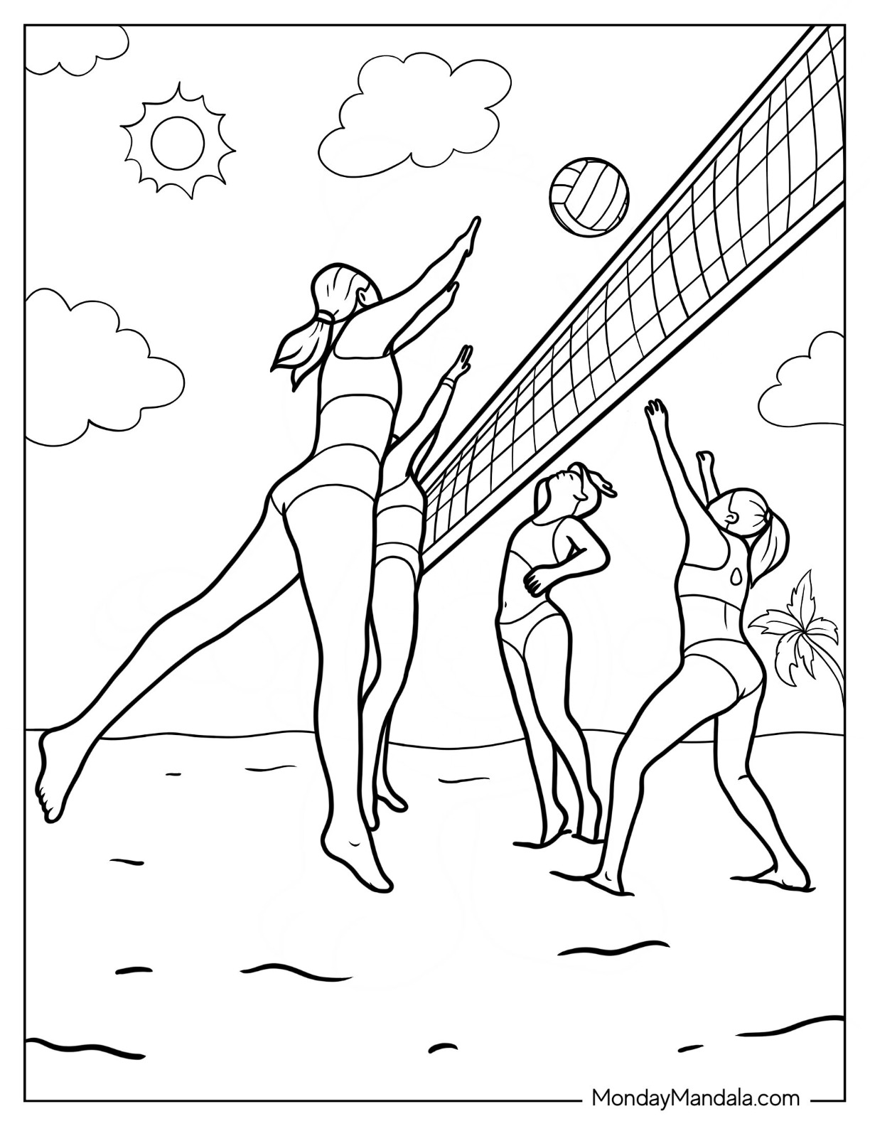 Volleyball coloring pages free pdf printables