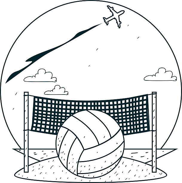 Beach volleyball outline drawings for coloring stock illustration