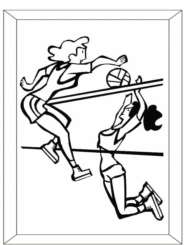 Girls play volleyball coloring page