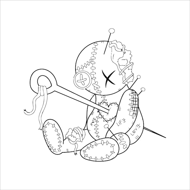 Premium vector voodoo dolls coloring page for all ages