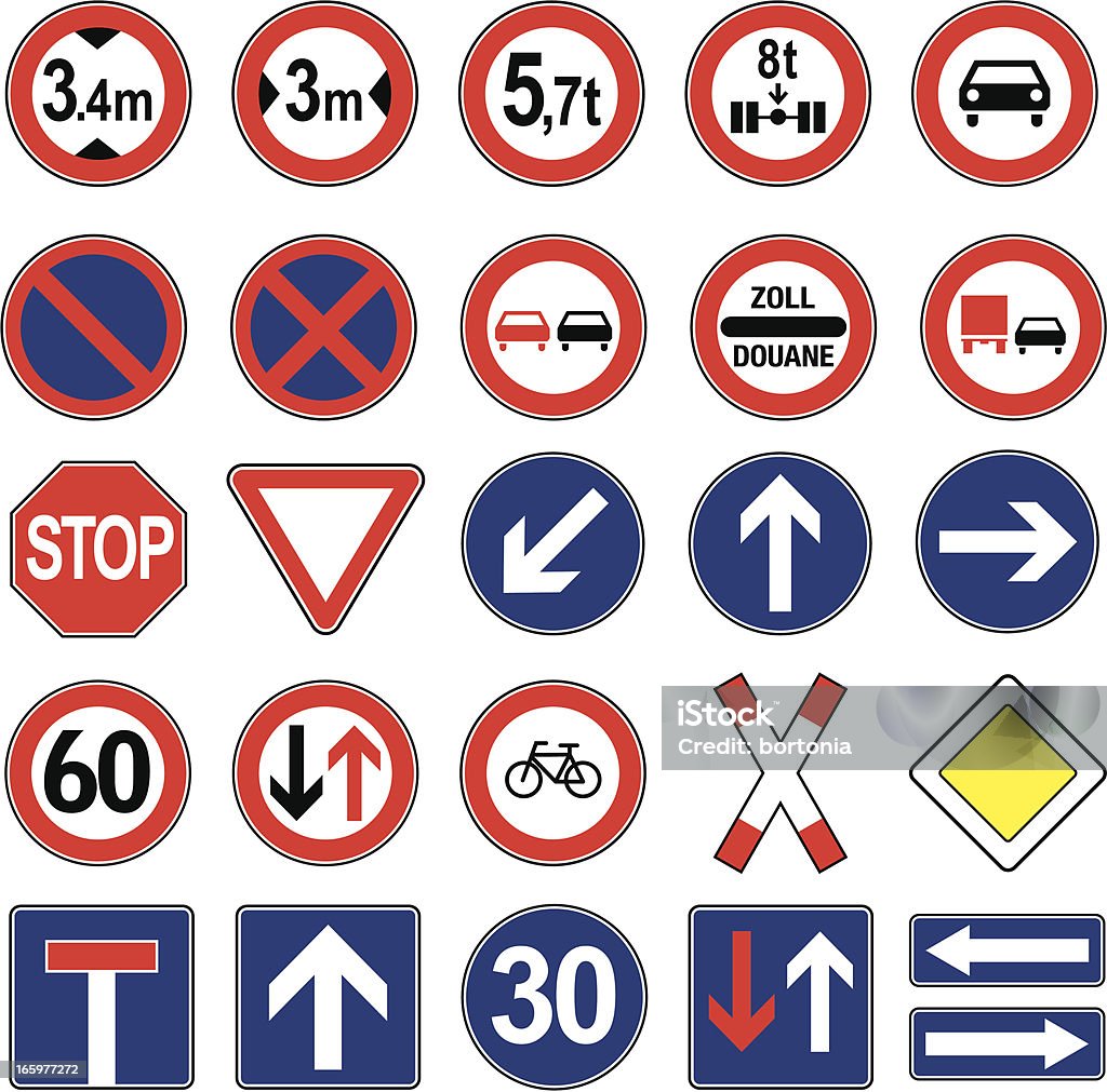 European traffic signs icon set stockvectorkunst en meer beelden van verkeersbord
