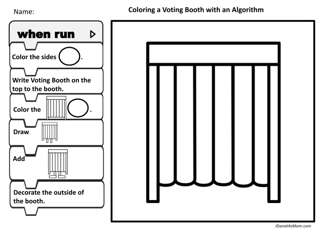 Election day voting booth algorithm coloring pages