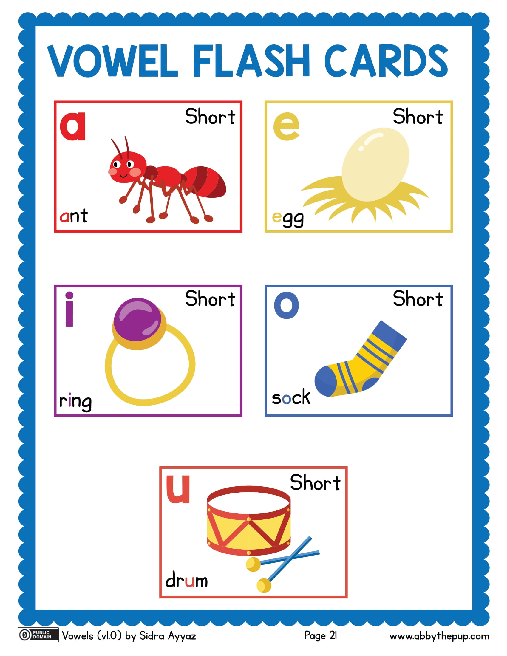 English vowel flash cards free printable puzzle games