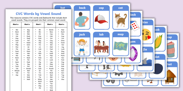 Cvc word flashcards short vowel flashcards printable