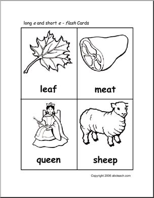 Long and short e vowel sounds flashcards i