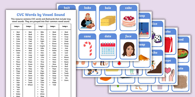 Cvc word flashcards long vowel flashcards teacher