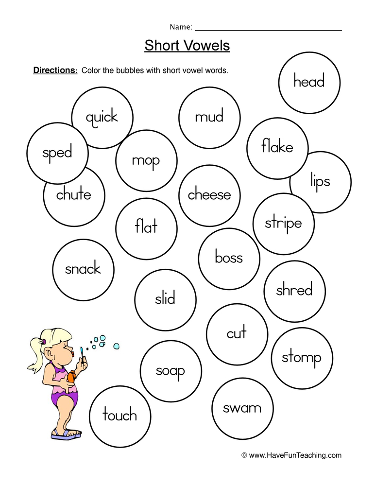 Short vowels coloring worksheet