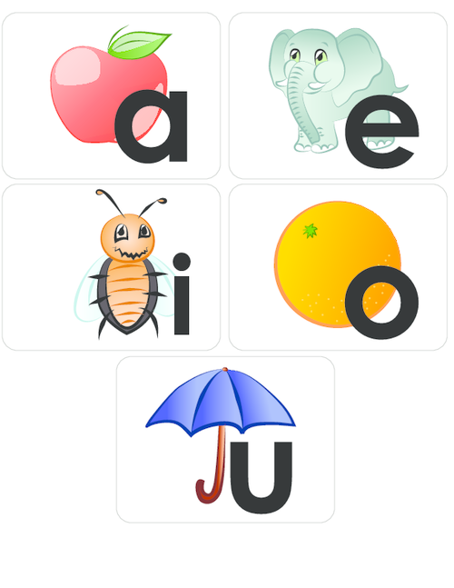 Vowels flashcard set aeiou