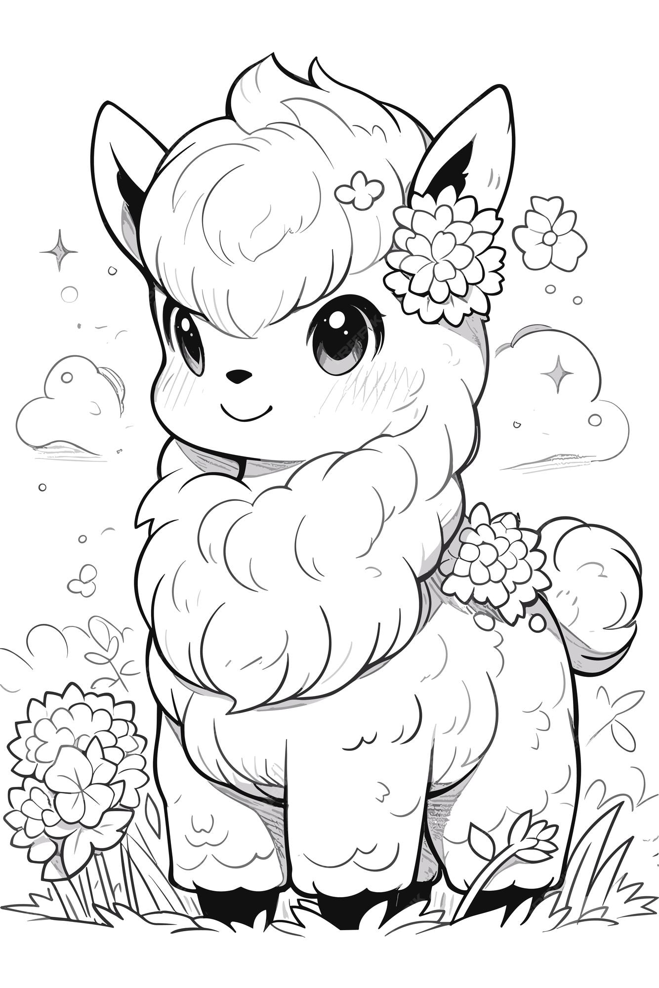 Premium vector cute llama for kids coloring page line art clean and simple