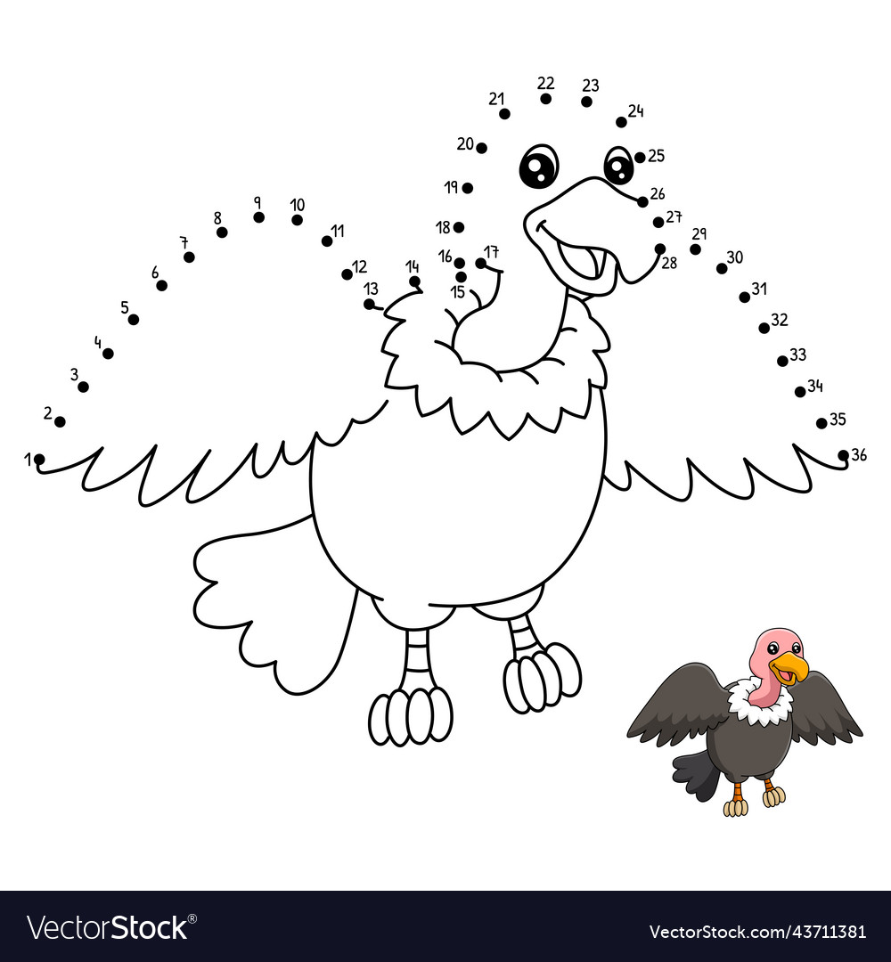 Dot to vulture coloring page for kids royalty free vector