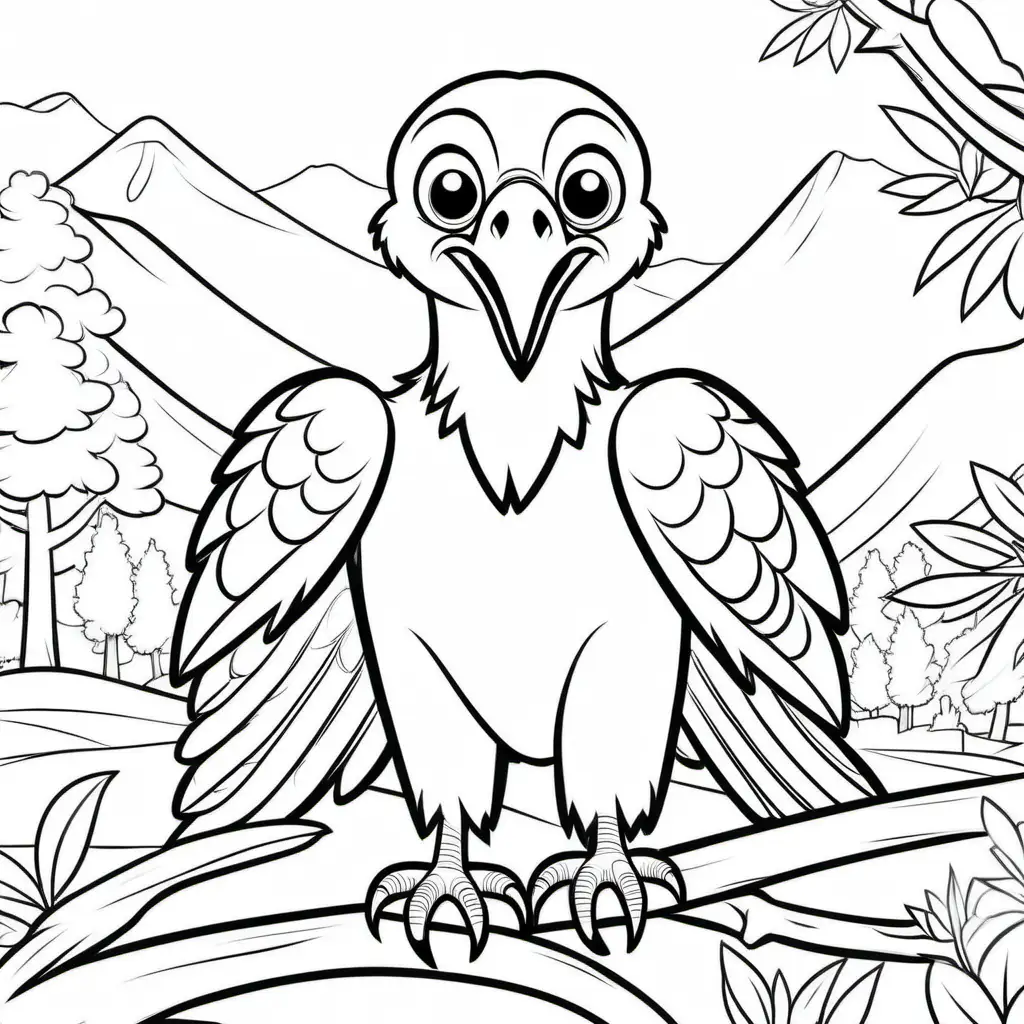 Cartoon vulture coloring page for toddlers adorable smiling bird in native habitat muse