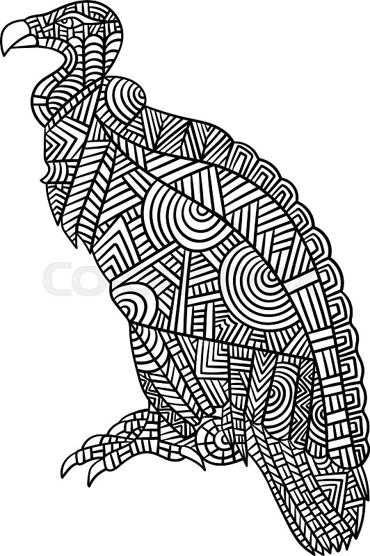 Hooded vulture mandala coloring pages for adults stock vector