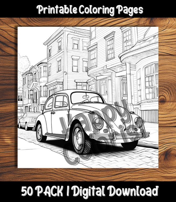 Volkswagen bug coloring pages digital pack