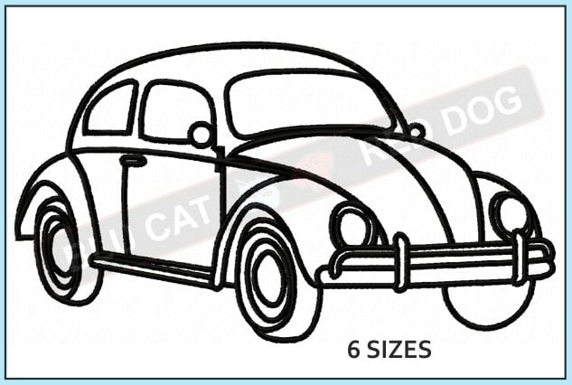 Vw beetle embroidery design â sizes included â blu cat red dog