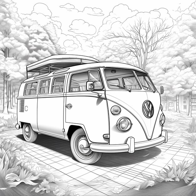 Premium ai image vintage vw bus coloring page edition