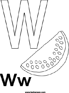 Alphabet coloring pages letter w and watermelon picture to color