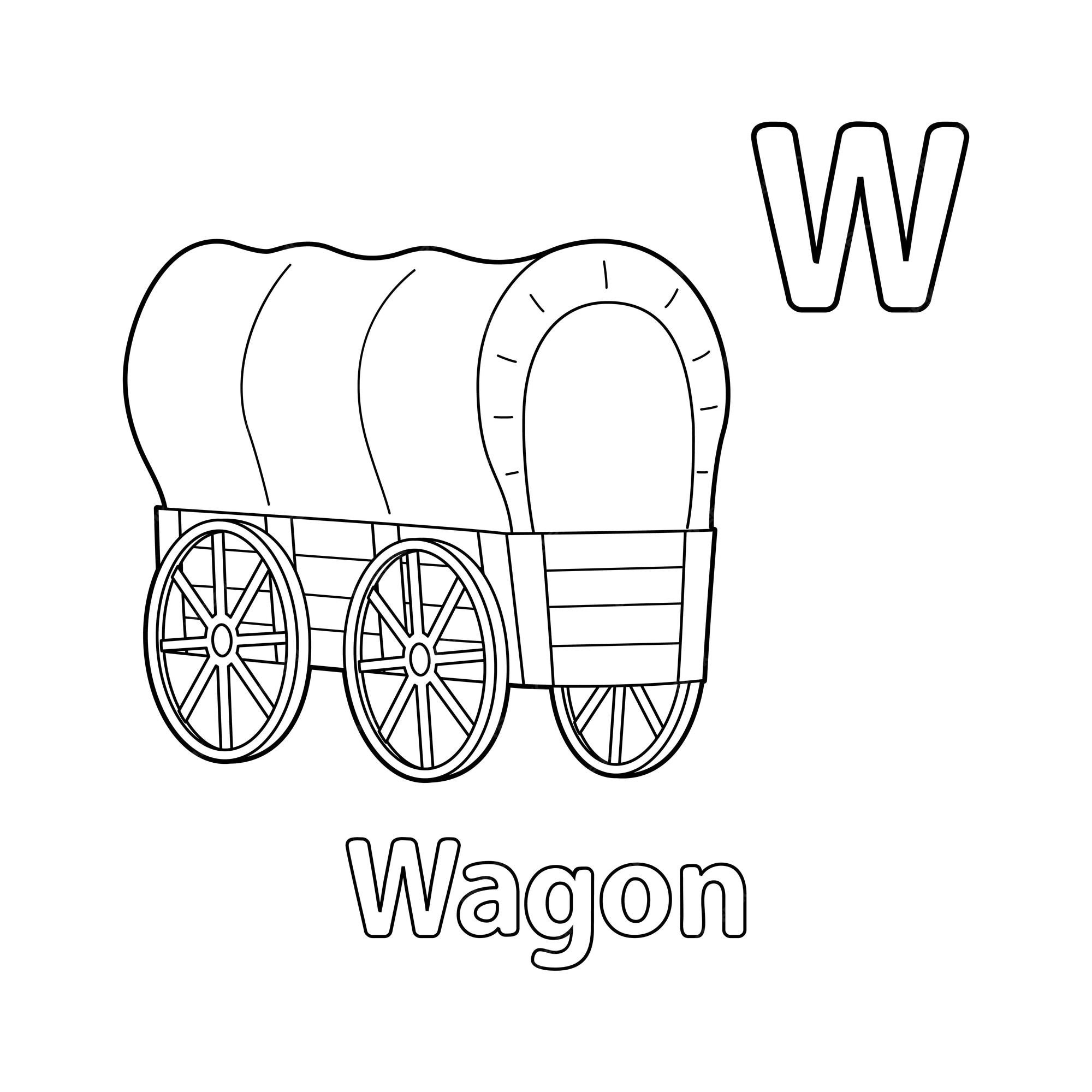 Premium vector wagon alphabet abc coloring page w