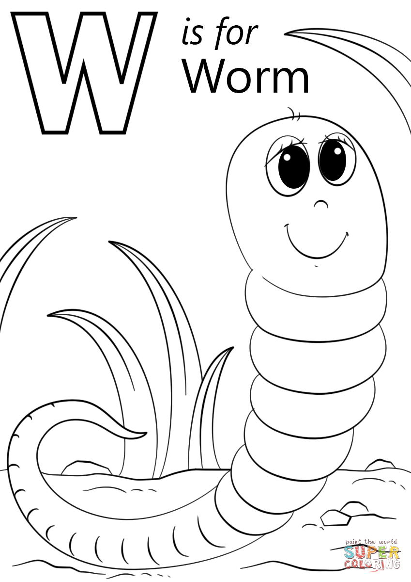 W is for worm coloring page free printable coloring pages