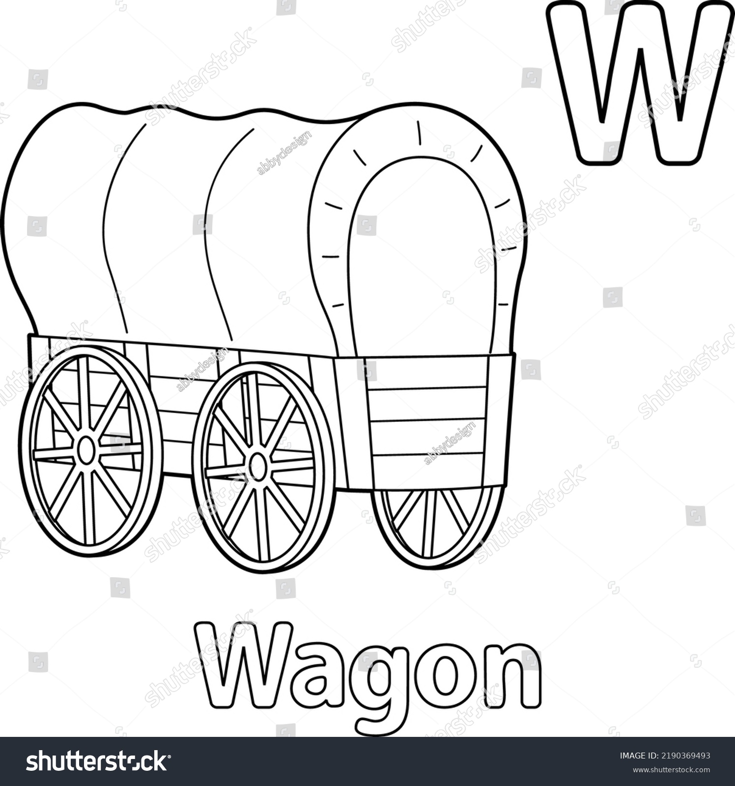 Wagon alphabet abc coloring page w stock vector royalty free