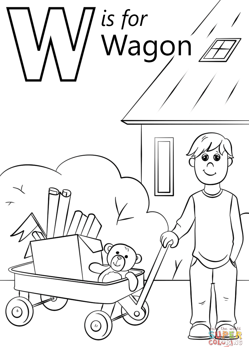 Letter w is for wagon coloring page from letter w category select from printable crafâ abc coloring pages alphabet coloring pages preschool letter crafts