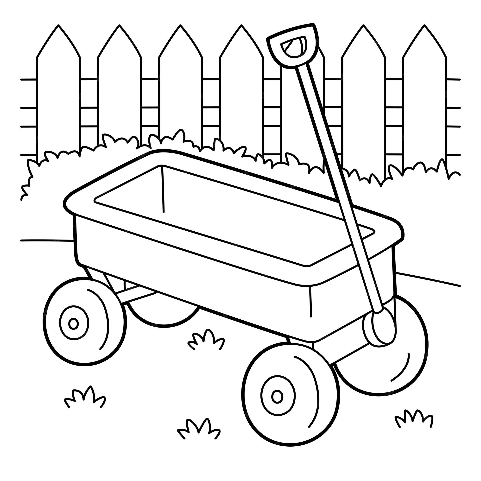 Premium vector wagon vehicle coloring page for kids