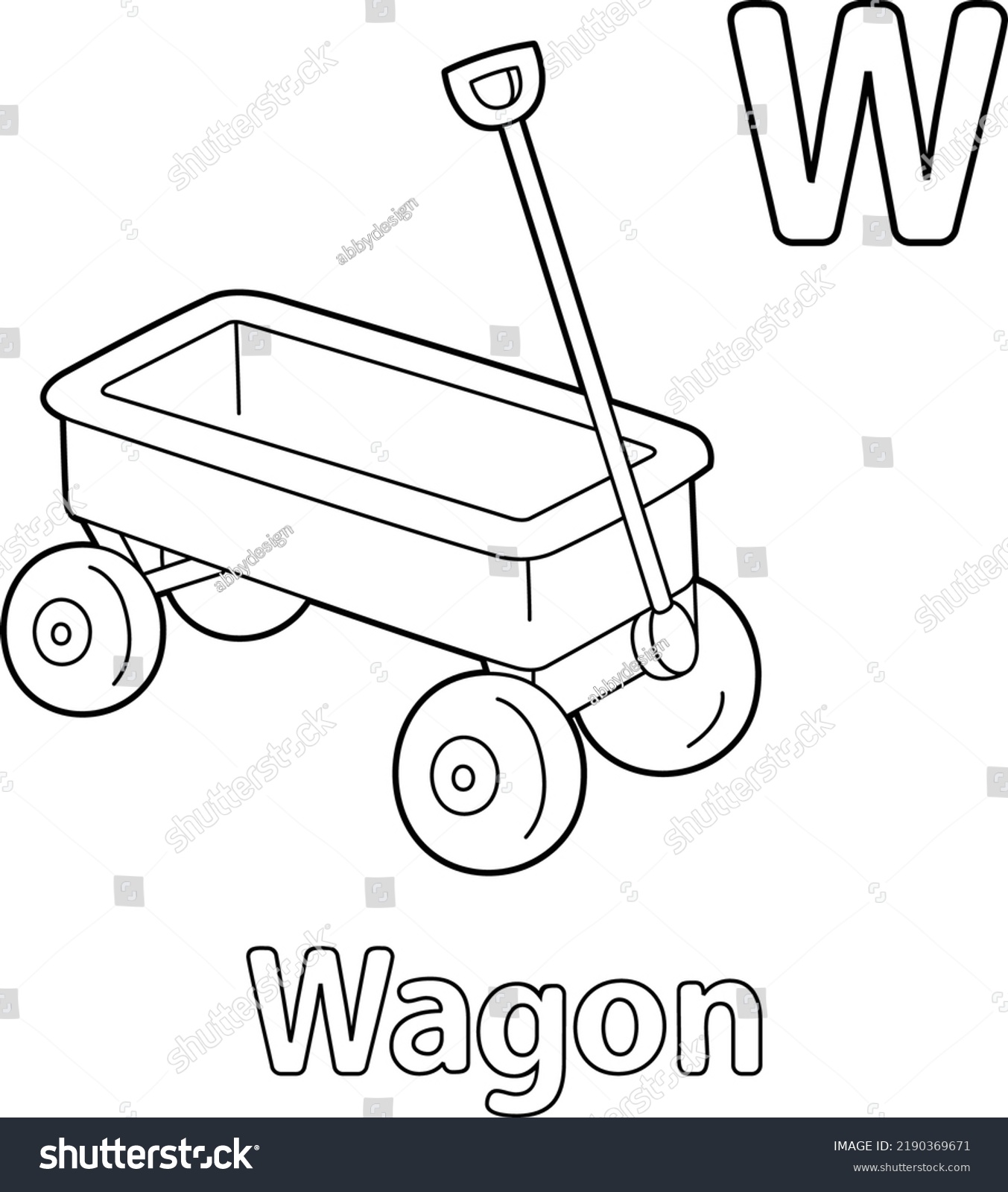 Wagon alphabet abc coloring page w stock vector royalty free