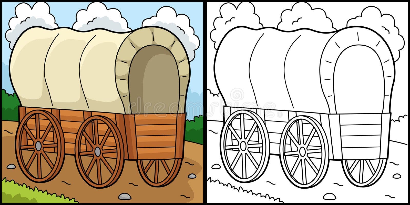 Wagon vehicle coloring page for kids stock vector