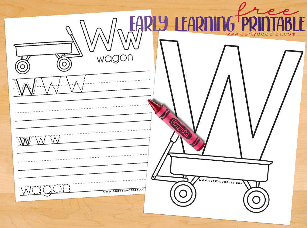 Letter w coloring page and writing practice â dorky doodles