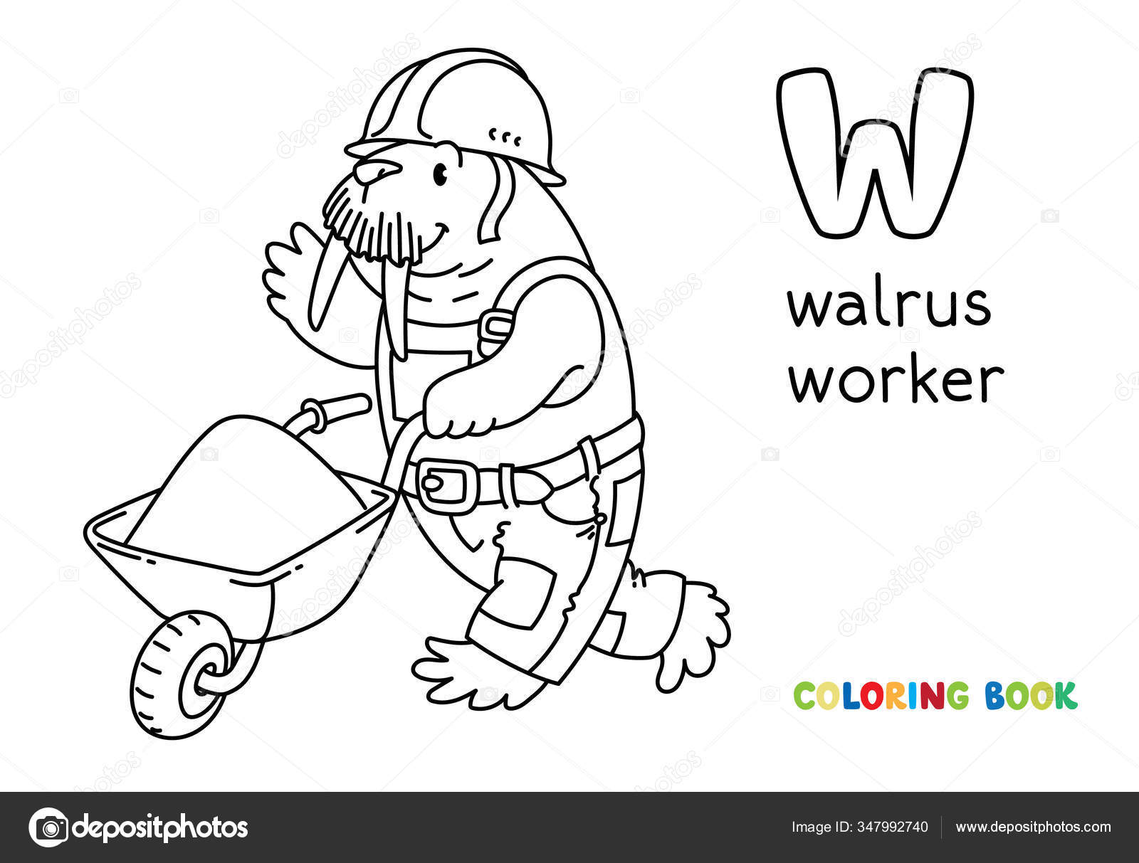 Walrus worker abc coloring book alphabet w stock vector by passengerz