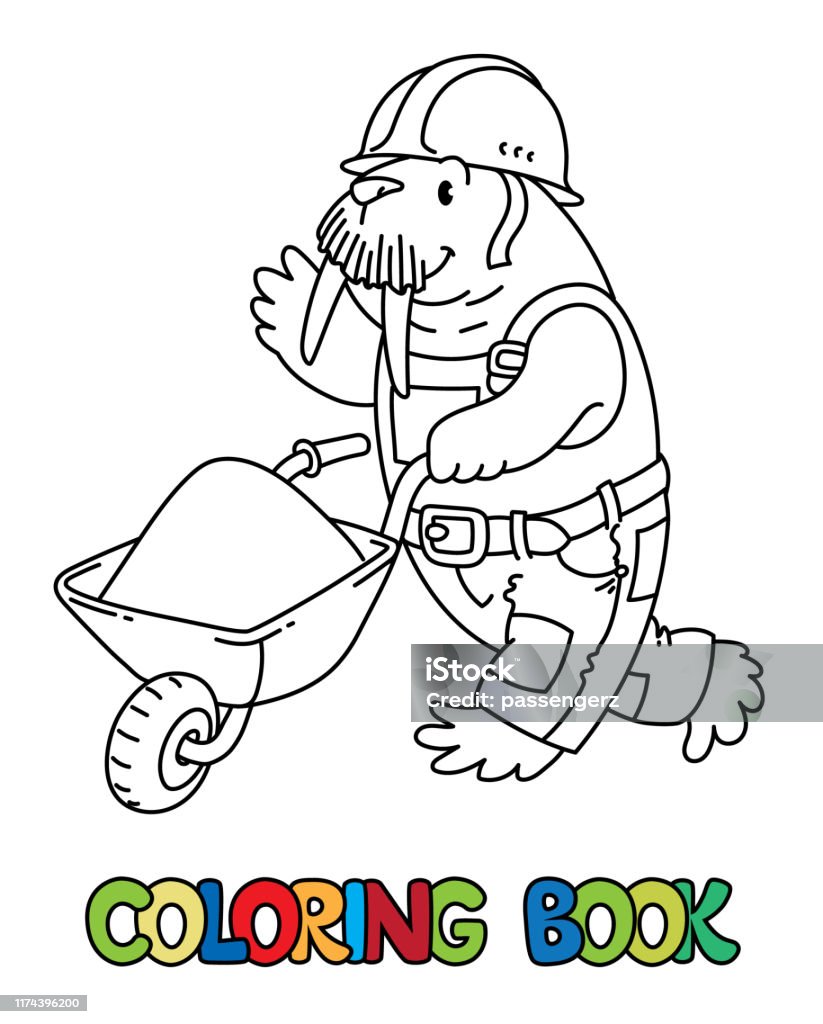 Walrus worker abc coloring book alphabet w stock illustration