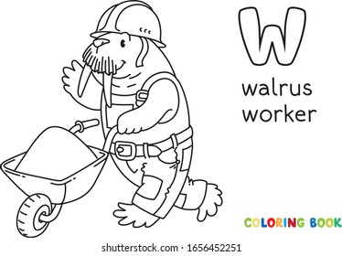 Walrus worker abc coloring book alphabet stock vector royalty free