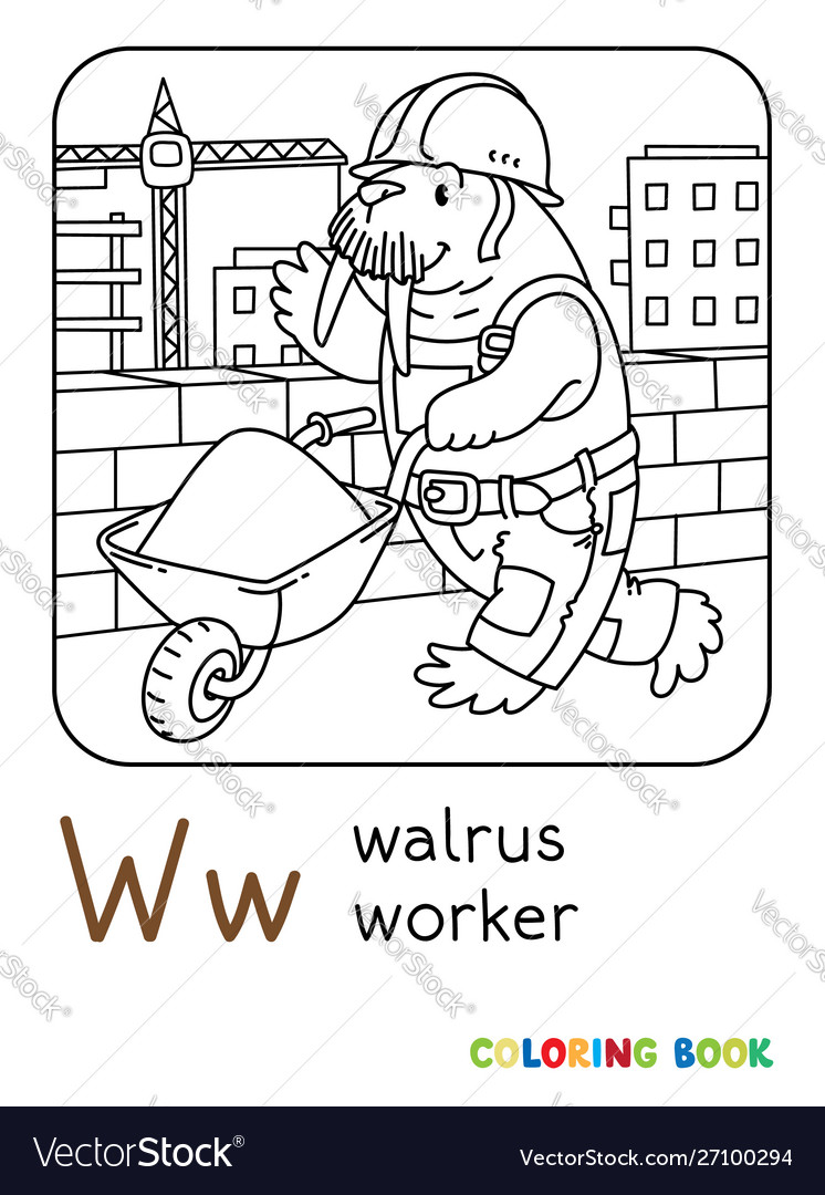 Walrus worker abc coloring book alphabet w vector image