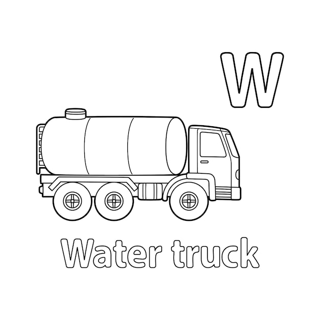 Premium vector water truck alphabet abc coloring page w