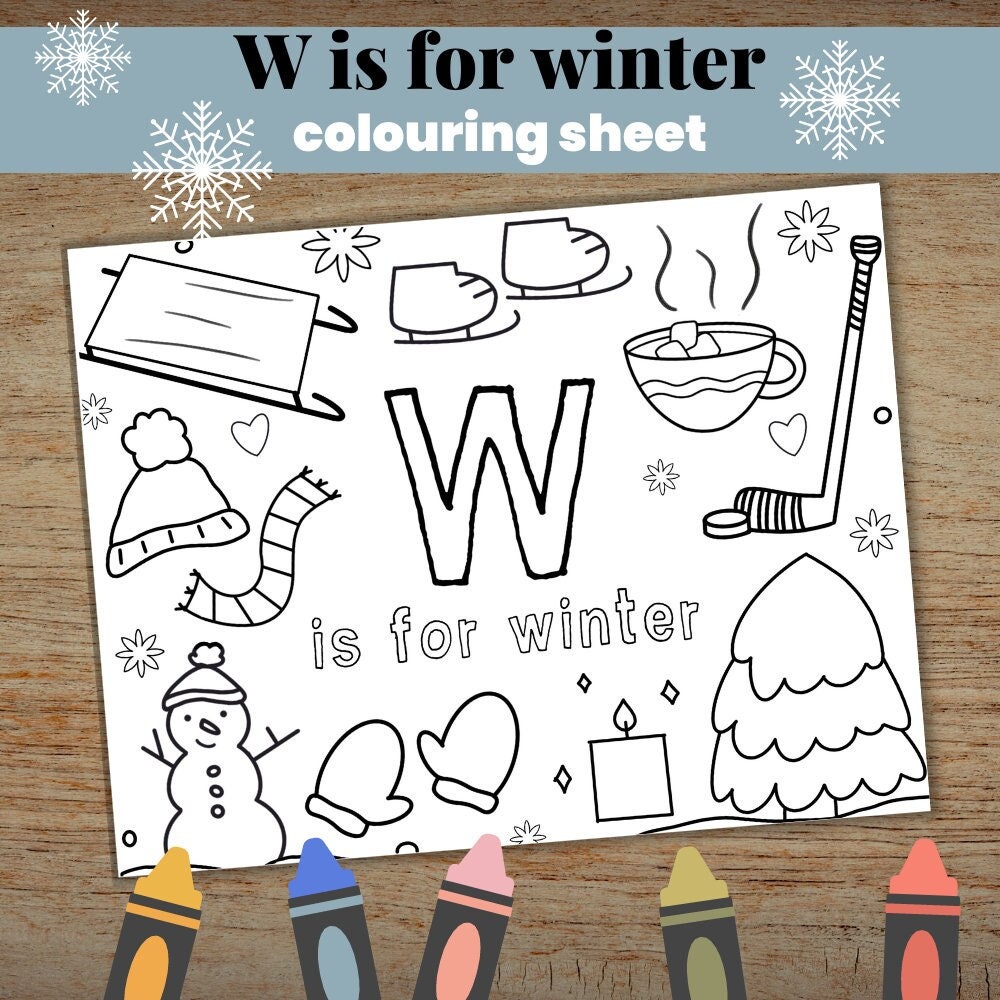 W is for winter colouring page winter activities printable preschool winter printable preschool winter worksheet printable colouring instant download
