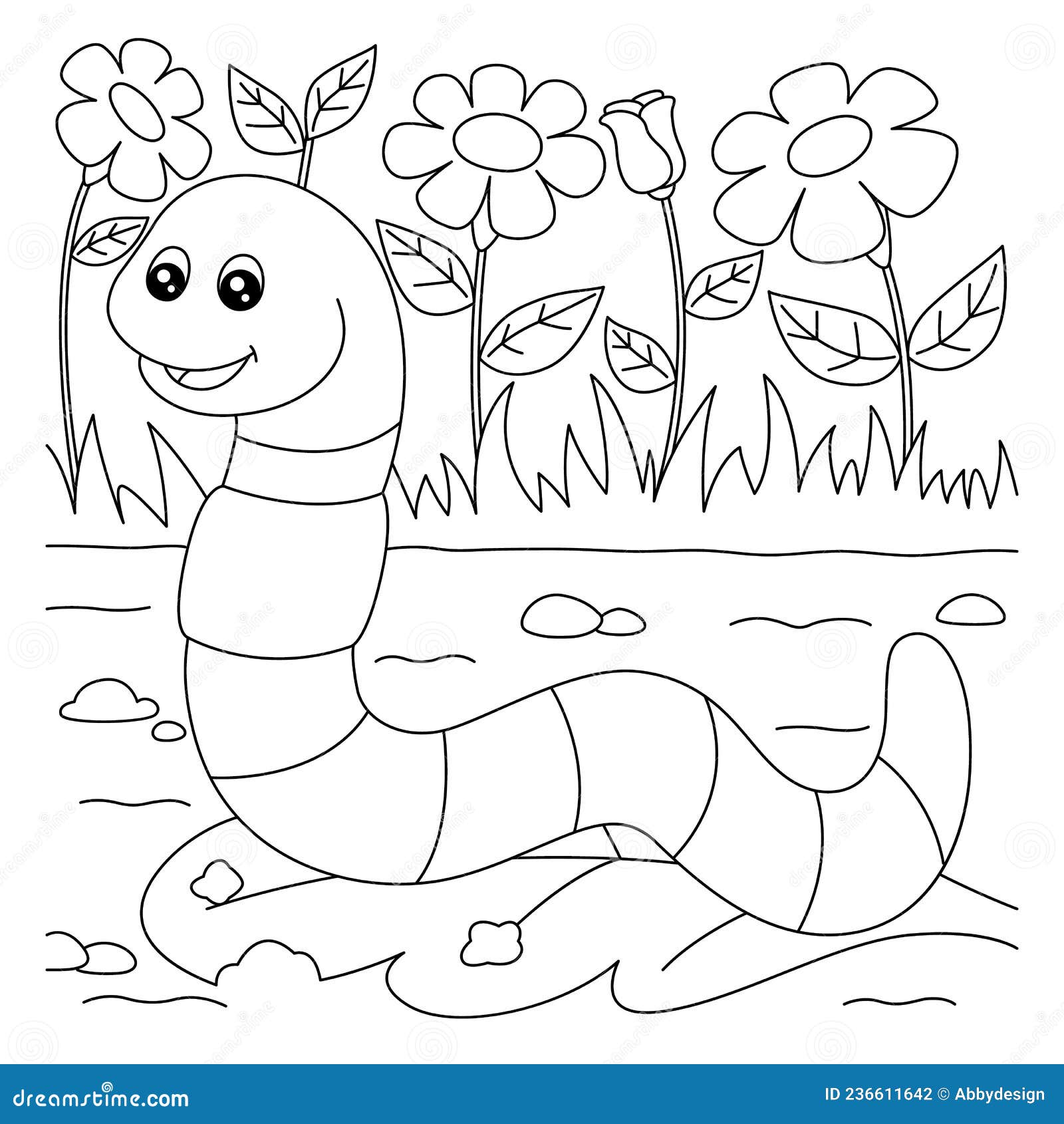 Worm coloring page for kids stock vector