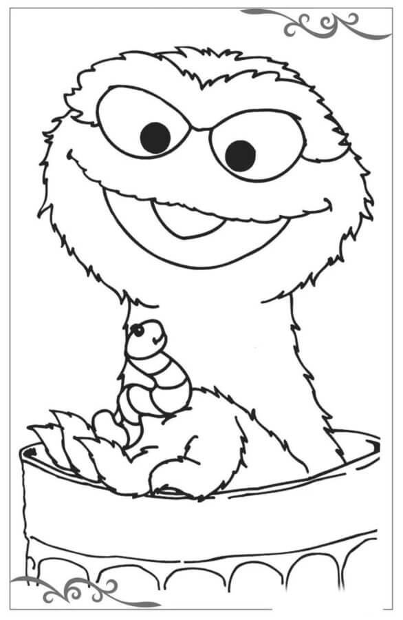 Oscar with slimys favorite worm coloring page